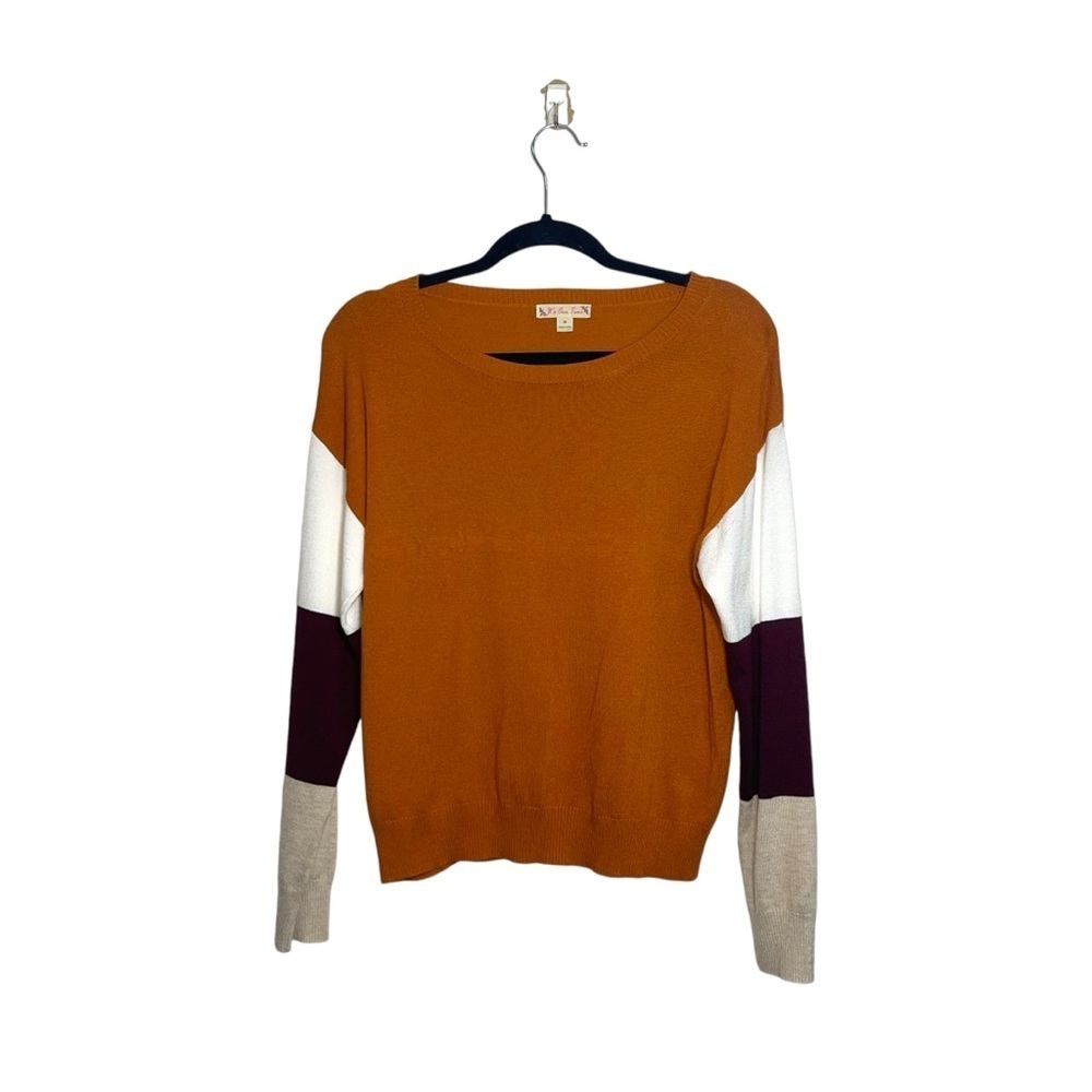 Dry Goods Orange Color Block Sleeve Pullover Sweater Medium Women’s